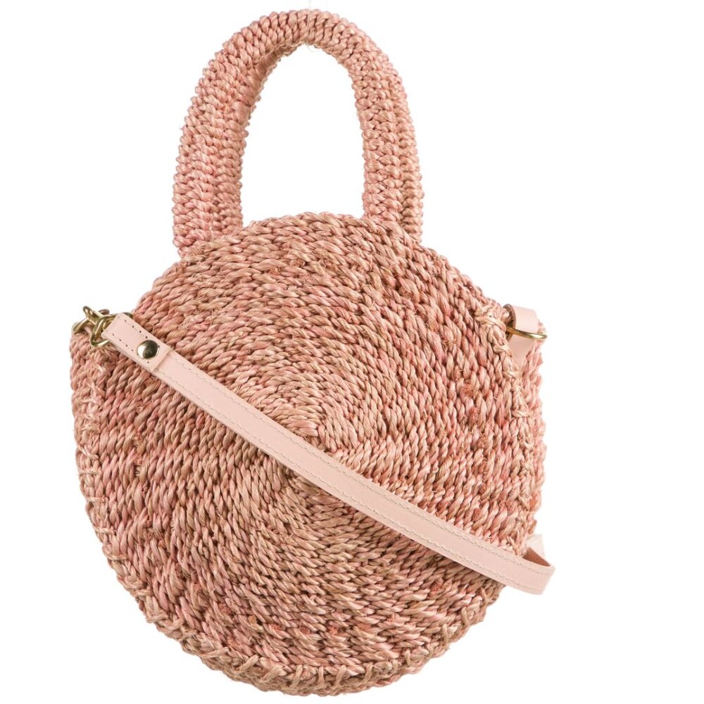 Claire V Pink Straw Circle Bag
